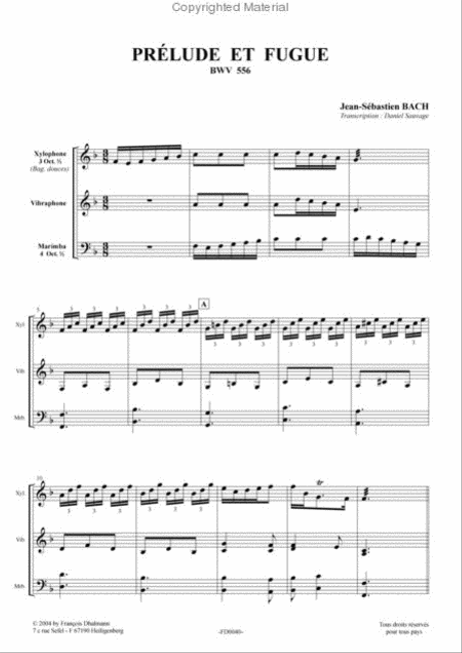 Prélude et Fugue. BWV 556 Transciption Daniel Sauvage Percussion scores gallery preview page 2