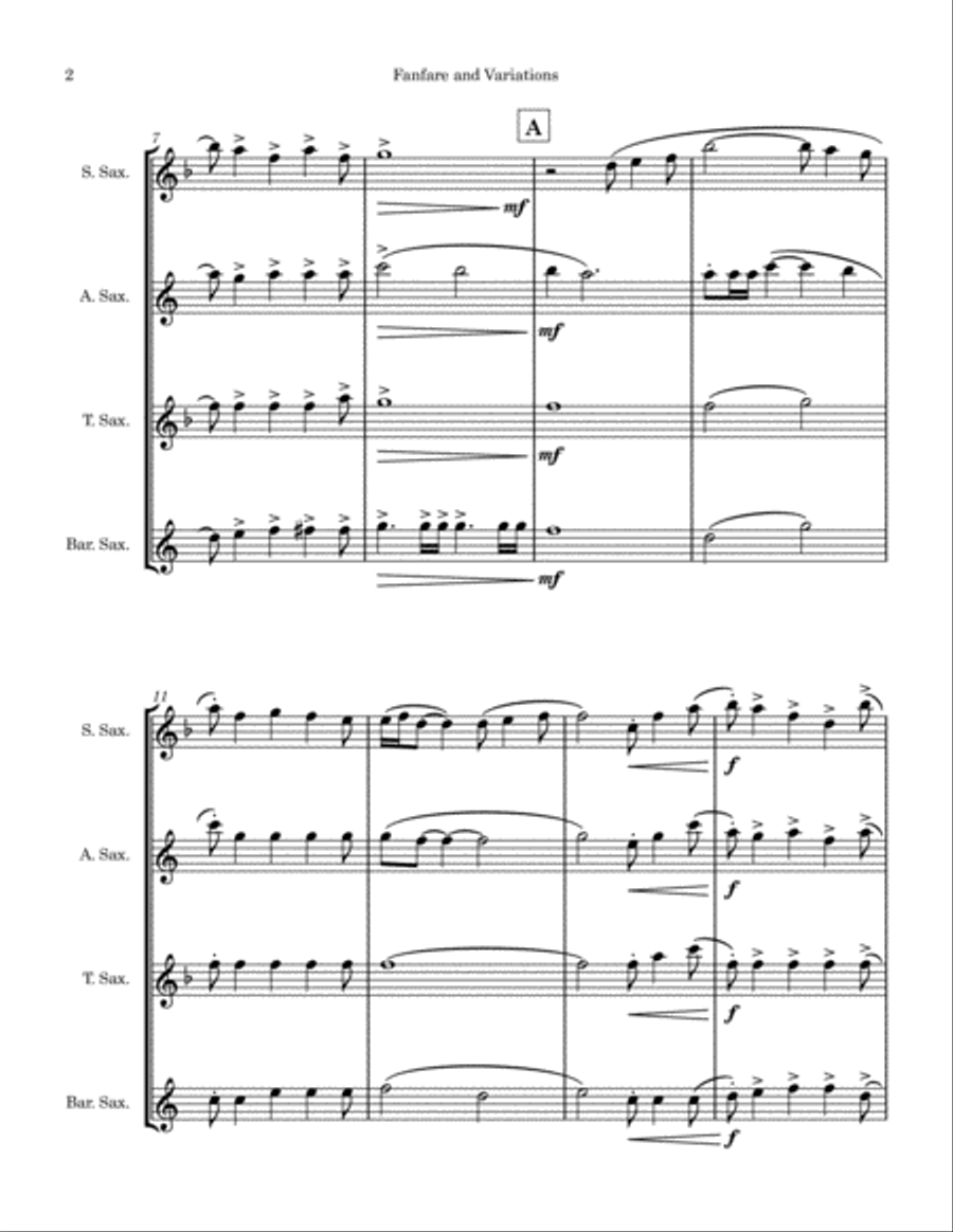 Fanfare and Variations (Sax Quartet) Saxophone Quartet scores gallery preview page 2
