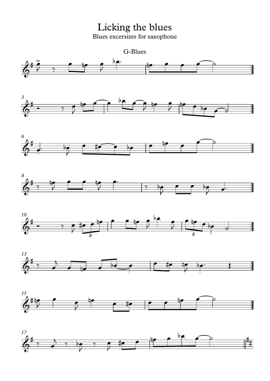 Licking The Blues - Useful blues-licks in G, D and A Woodwind Quartet scores gallery preview page 1