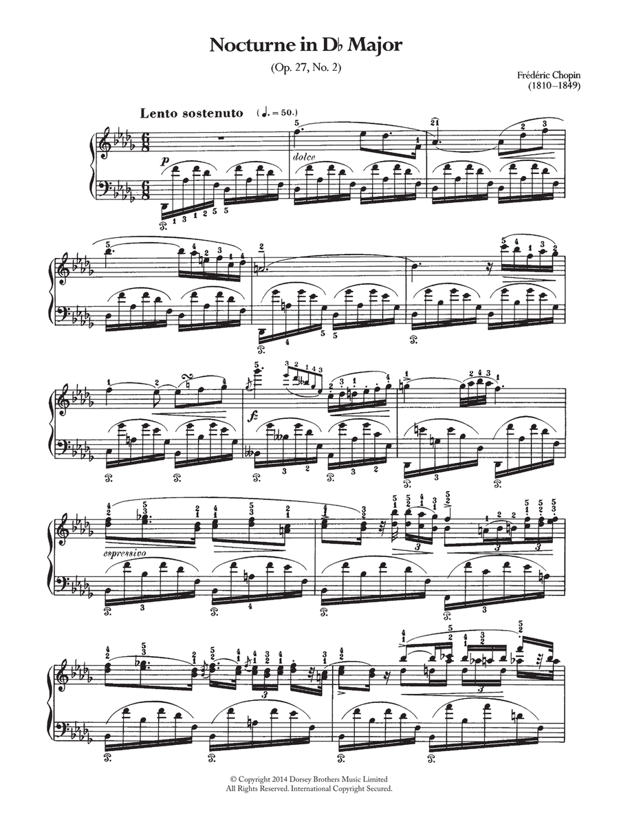 Nocturne in D Flat Major, Op.27 No.2 Piano Solo scores gallery preview page 1