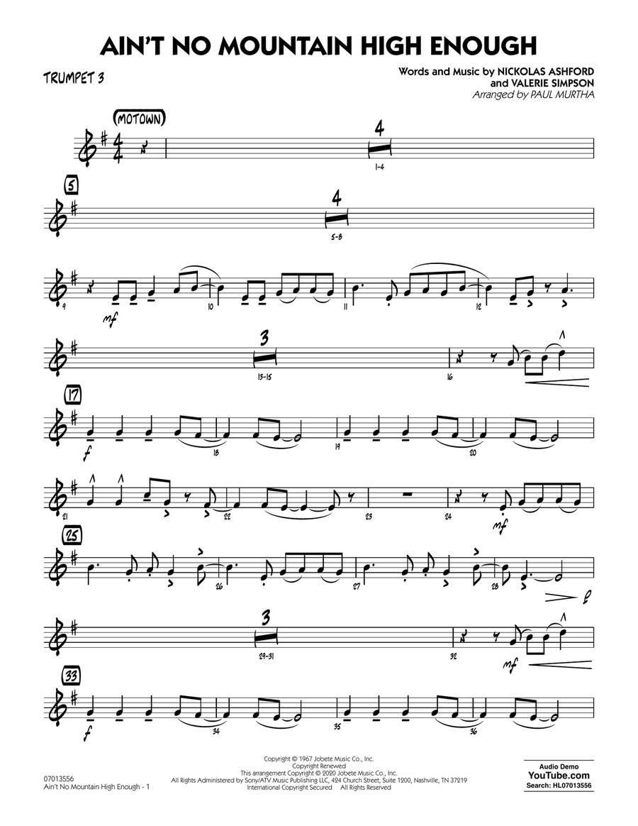 Ain't No Mountain High Enough (arr. Paul Murtha) - Trumpet 3 Jazz Ensemble scores gallery preview page 1
