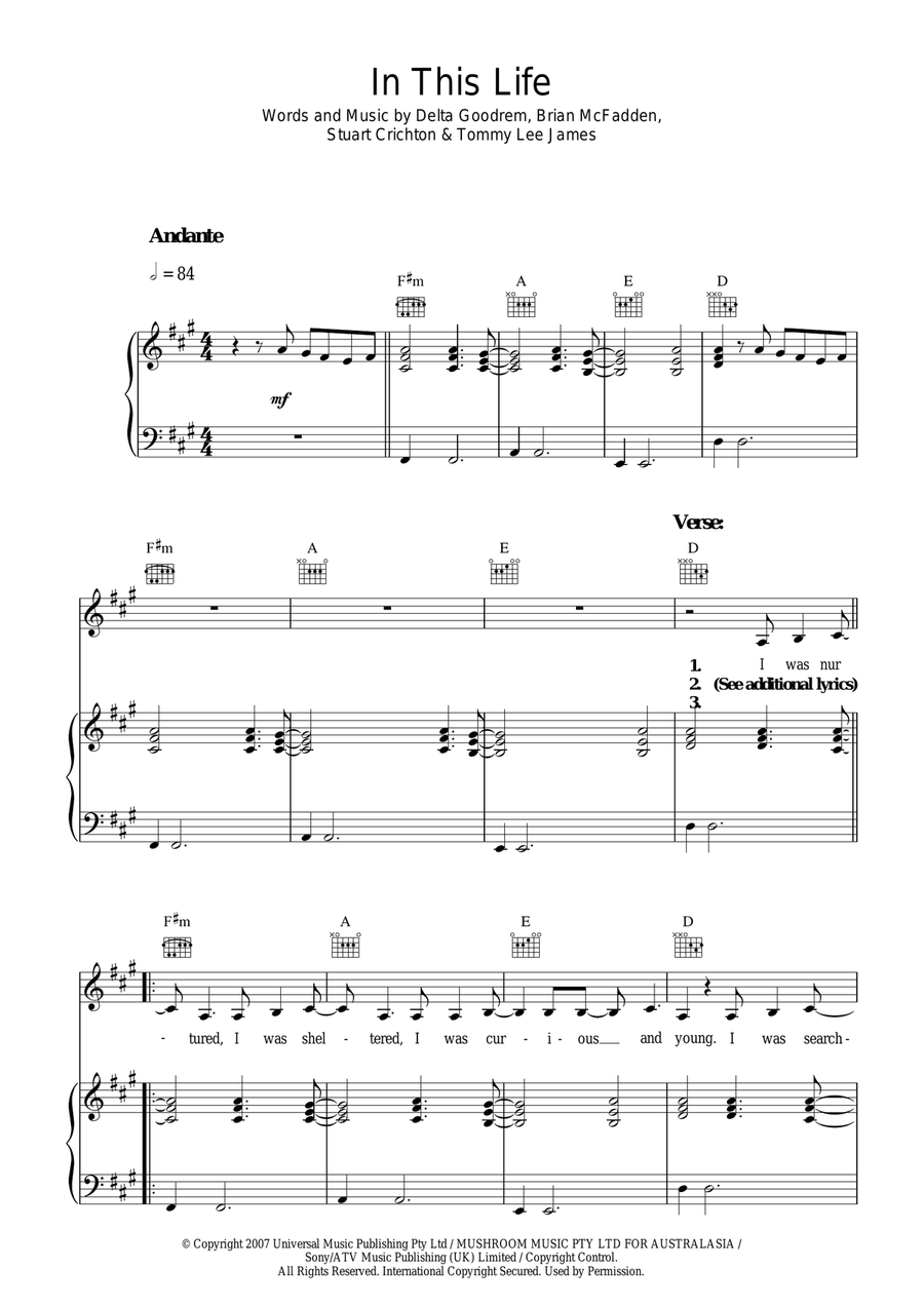 In This Life In This Life Piano, Vocal scores gallery preview page 1