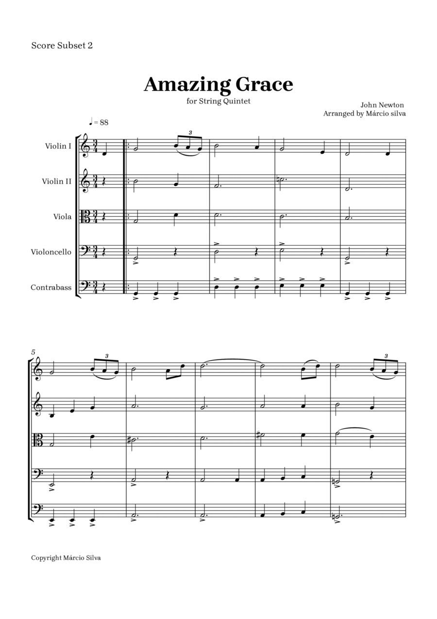 Amazing grace String Quintet scores gallery preview page 1
