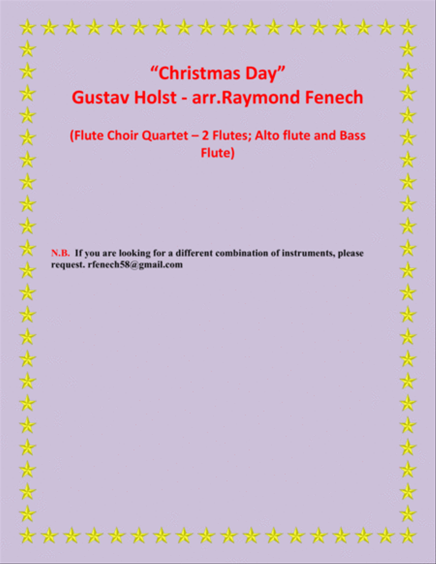 Christmas Day-Gustav Holst-FLUTE CHOIR QUARTET (2 Flutes; Alto Flute and Bass Flute) - Advance Inter Flute Choir scores gallery preview page 3