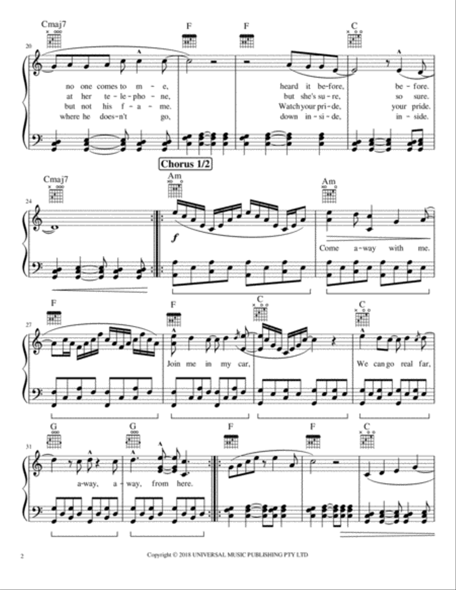 Come Away Piano, Vocal, Guitar scores gallery preview page 2