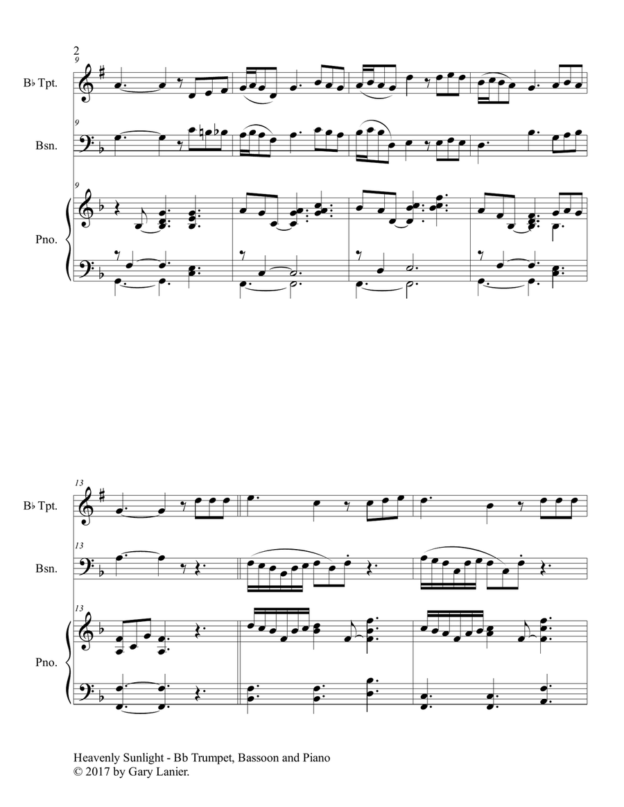 HEAVENLY SUNLIGHT (Trio - Bb Trumpet, Bassoon & Piano with Score/Parts) Trumpet Trio scores gallery preview page 3
