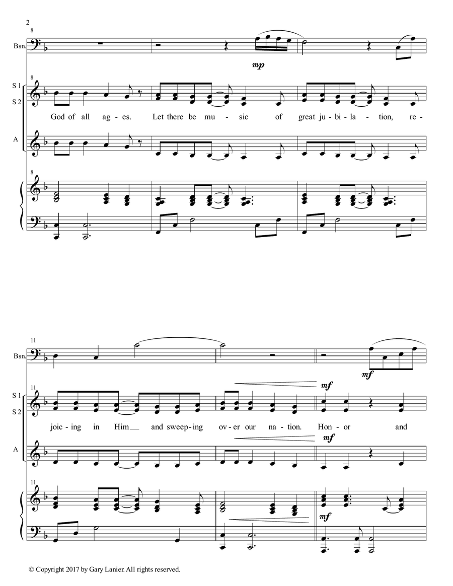 AMERICA, HONOR GOD (Ladies Trio - SSA with Bassoon & Piano) SSA scores gallery preview page 3