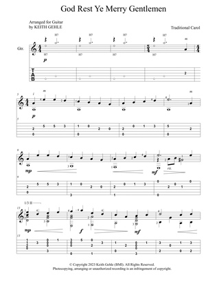 "God Rest Ye Merry Gentlemen" for solo classical fingerstyle guitar (+TAB)