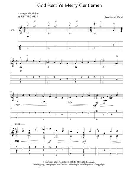 "God Rest Ye Merry Gentlemen" for solo classical fingerstyle guitar (+TAB) image number null
