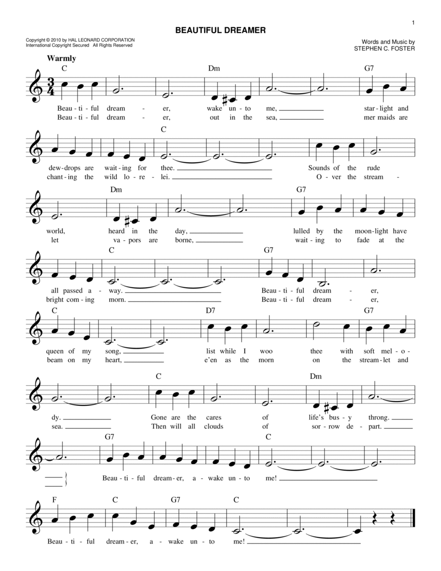 Beautiful Dreamer Beautiful Dreamer Piano scores gallery preview page 1