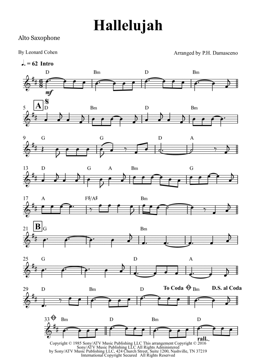 Hallelujah Alto Saxophone scores gallery preview page 1
