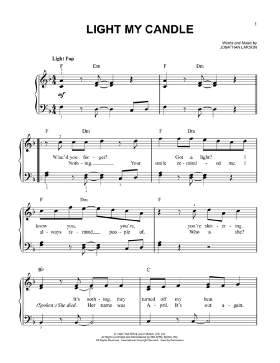 Light My Candle Easy Piano scores gallery preview page 1