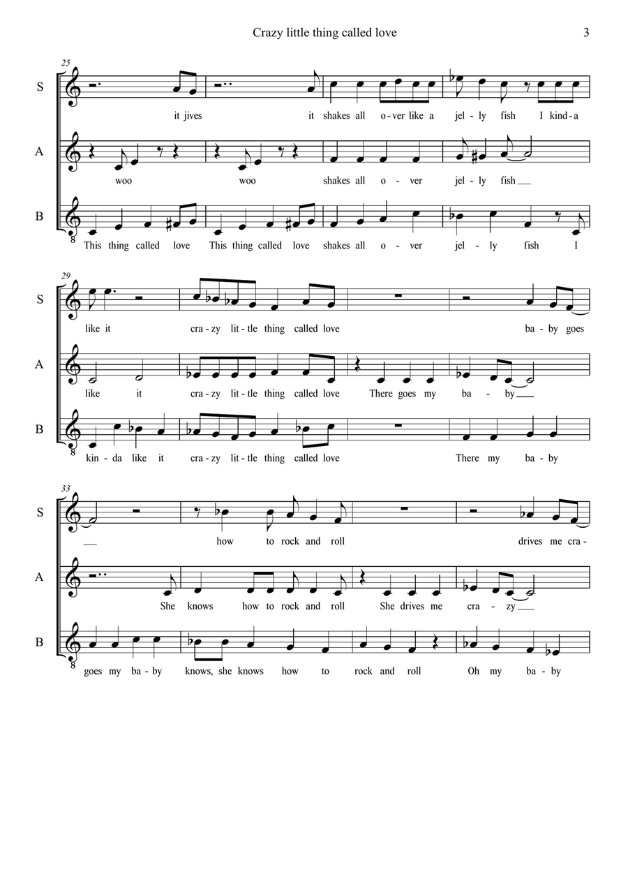 Crazy Little Thing Called Love 3-Part scores gallery preview page 3