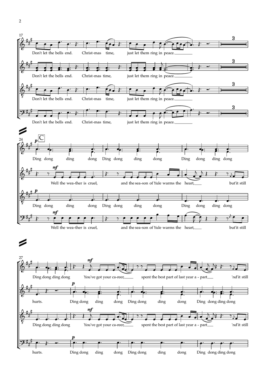 Christmas Time (don't Let The Bells End) 4-Part scores gallery preview page 2