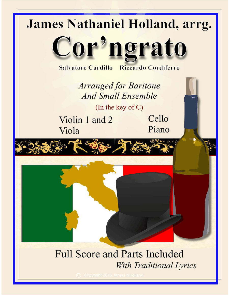 Core ngrato Neapolitan Song Arranged for Baritone and Ensemble in the key of C Small Ensemble scores gallery preview page 1