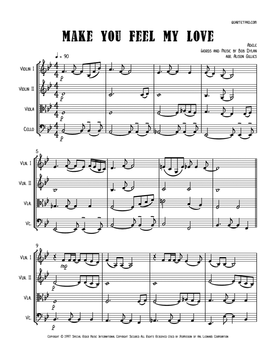 Make You Feel My Love Make You Feel My Love String Quartet scores gallery preview page 1
