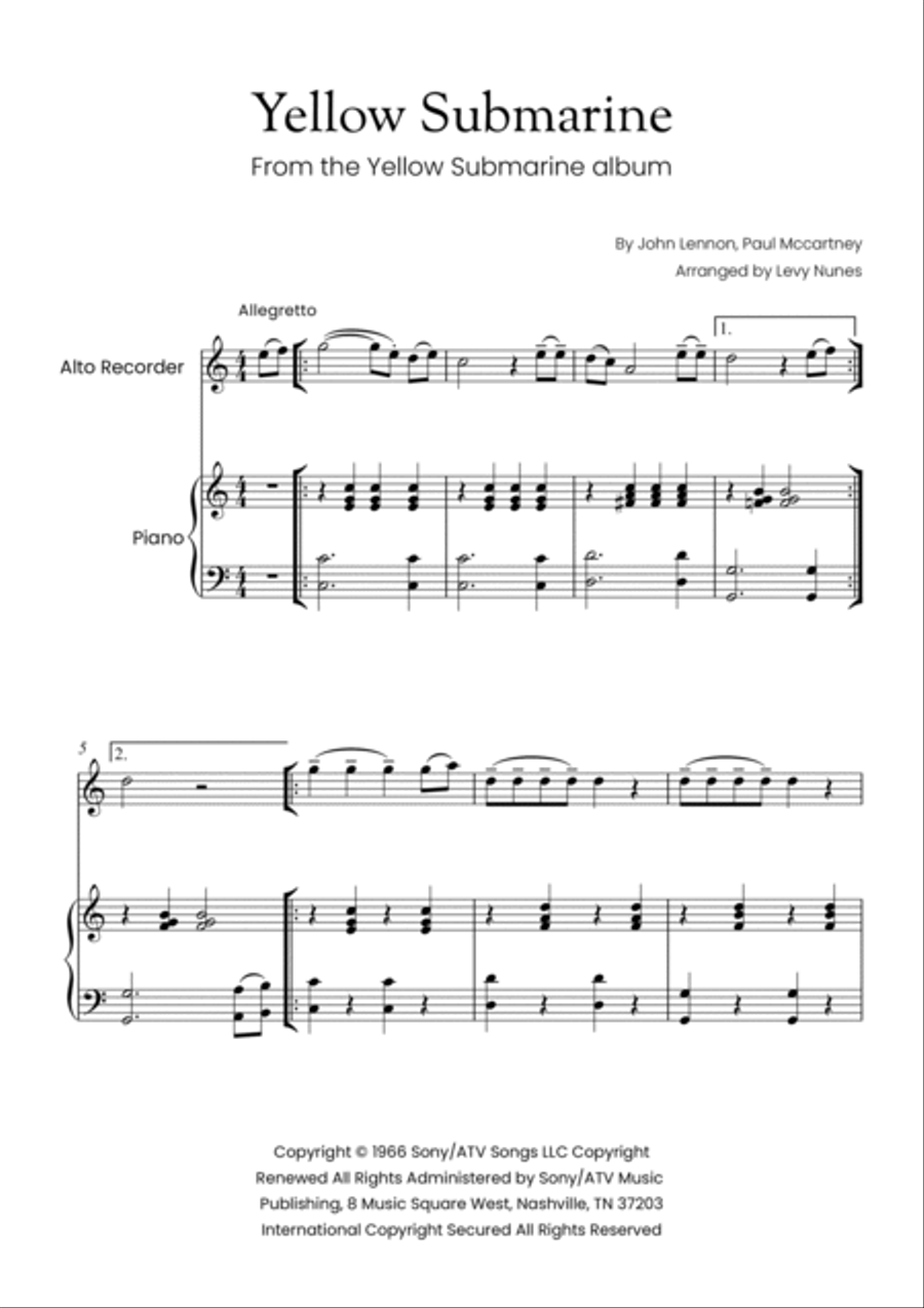 Yellow Submarine Yellow Submarine Alto Recorder scores gallery preview page 2