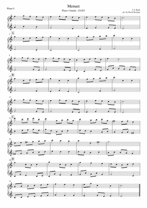 Bach: Menuet (EASY) - Piano Duet: 4 hands