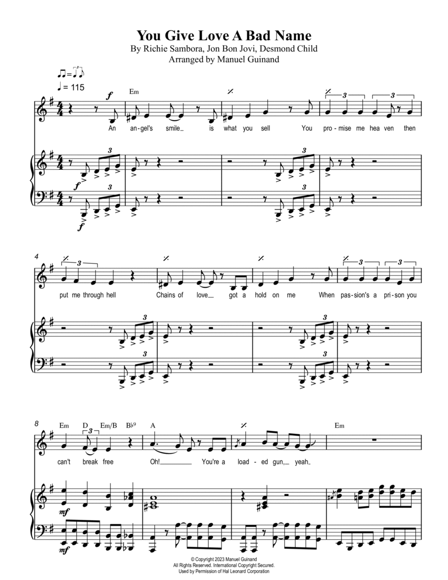 You Give Love A Bad Name Piano, Vocal, Guitar scores gallery preview page 1
