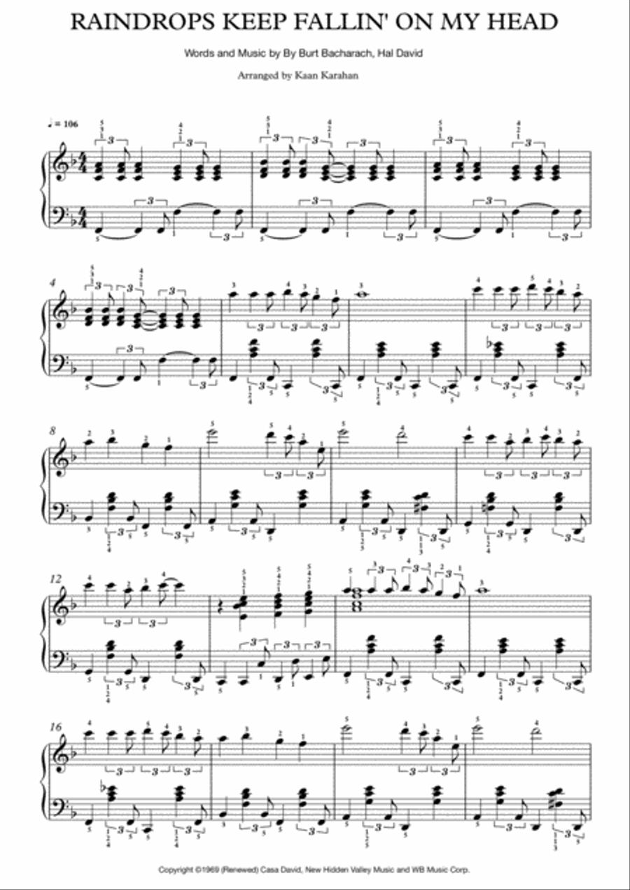 Raindrops Keep Fallin' On My Head Piano Solo scores gallery preview page 1
