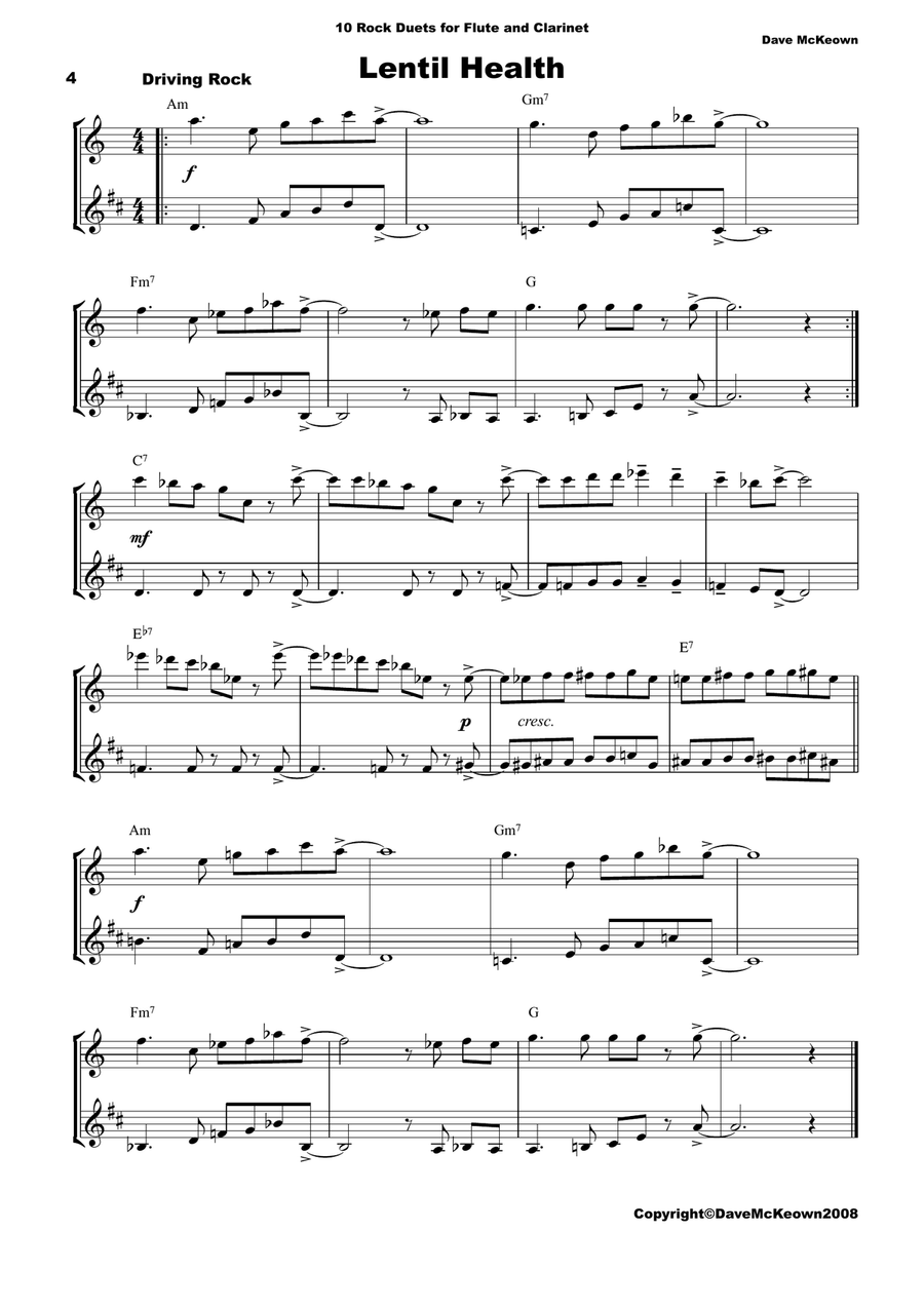 10 Rock Duets for Flute and Clarinet Woodwind Duet scores gallery preview page 4