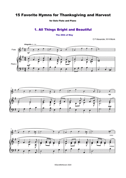 15 Favourite Hymns for Thanksgiving and Harvest for Flute and Piano
