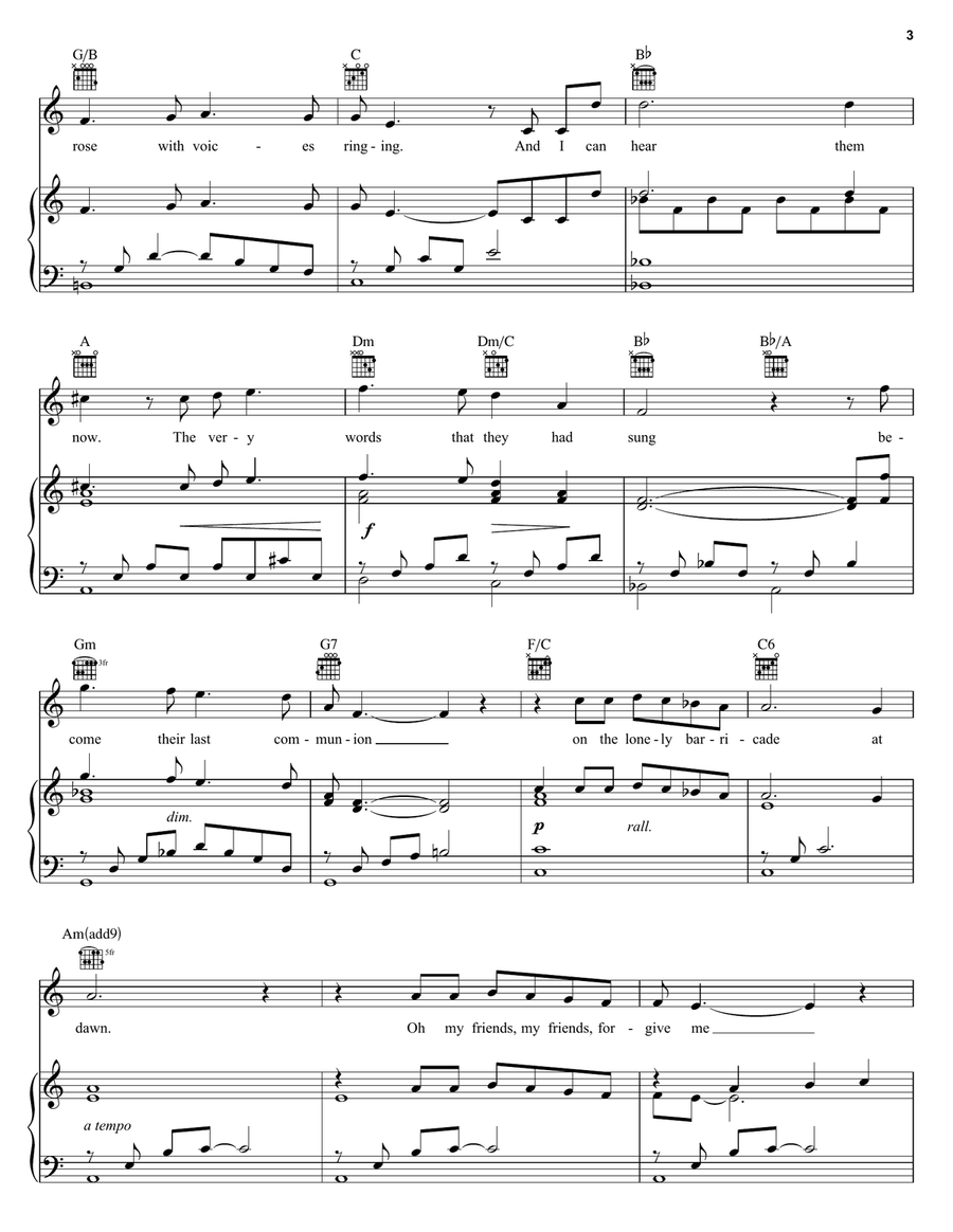 Empty Chairs At Empty Tables Piano, Vocal, Guitar scores gallery preview page 3