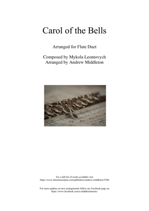 Book cover for Carol of the Bells arranged for Flute Duet