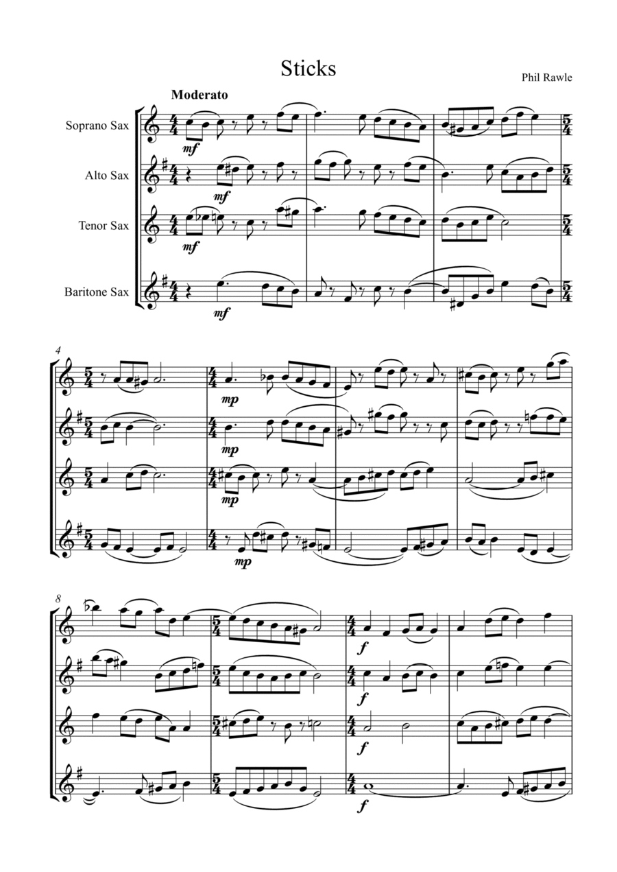 Sticks - Saxophone Quartet Sticks - Saxophone Quartet Saxophone Quartet scores gallery preview page 1