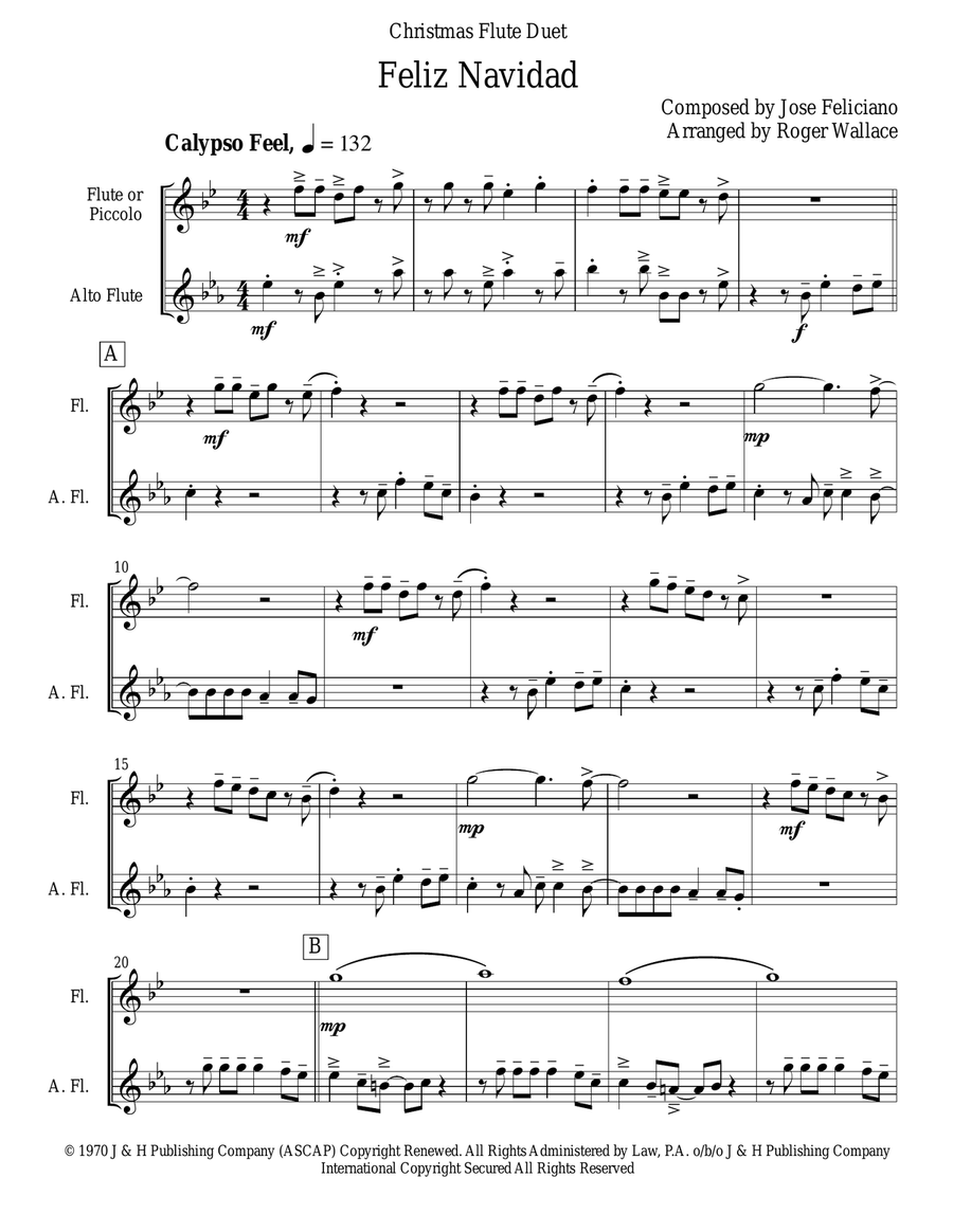 Feliz Navidad Feliz Navidad Flute Duet scores gallery preview page 1