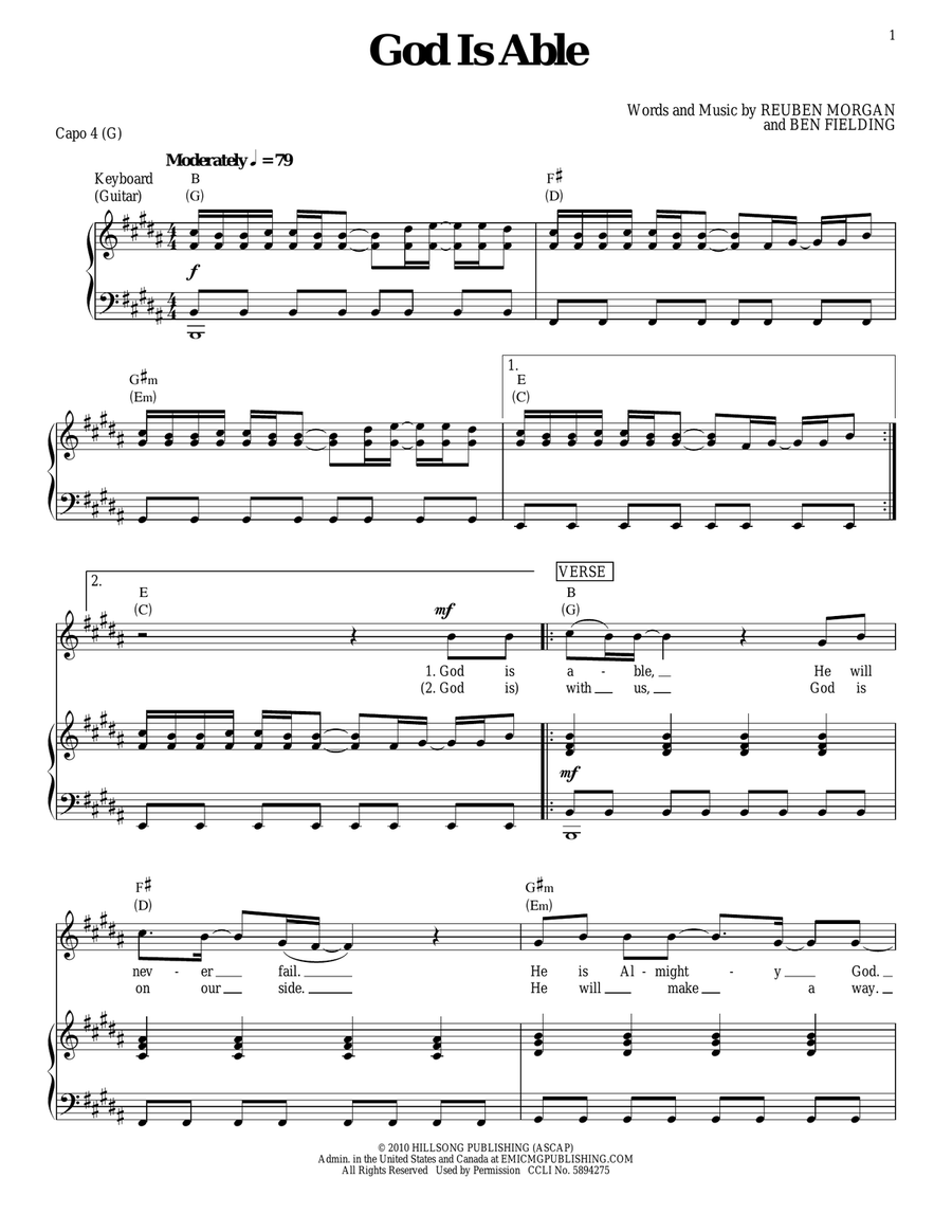 God Is Able Piano, Vocal, Guitar scores gallery preview page 1
