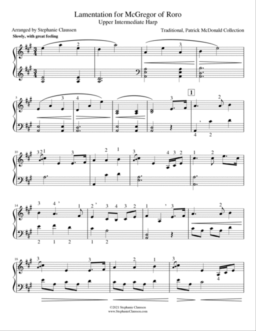 Lamentation for McGregor of Roro - Mac Griogair a Ruaro (Upper Intermediate Harp Solo) Harp scores gallery preview page 3