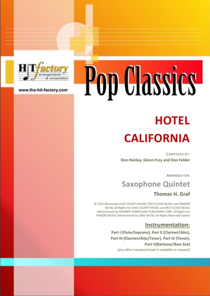 Hotel California - Eagles Classic - Saxophone Quintet image number null