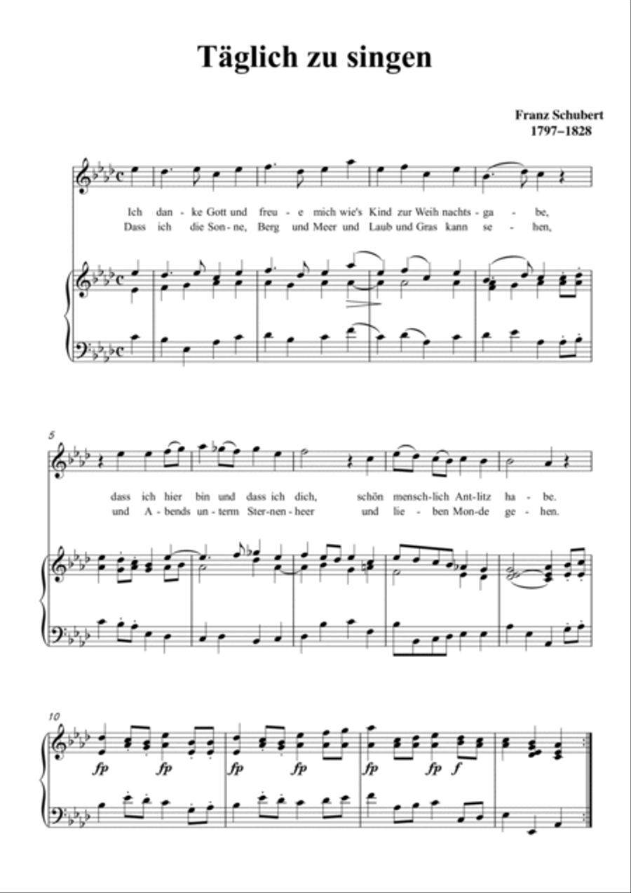 Schubert-Täglich zu singen in bA for Vocal and Piano Voice scores gallery preview page 2