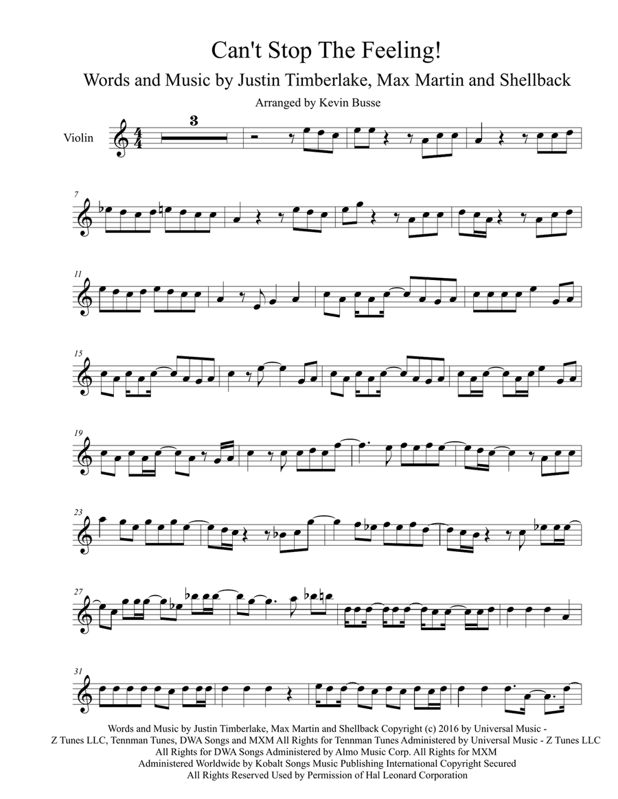 Can't Stop The Feeling from TROLLS Violin Solo scores gallery preview page 1