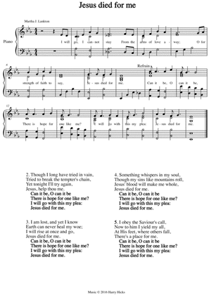 Jesus died for me. A new tune to a wonderful old hymn.