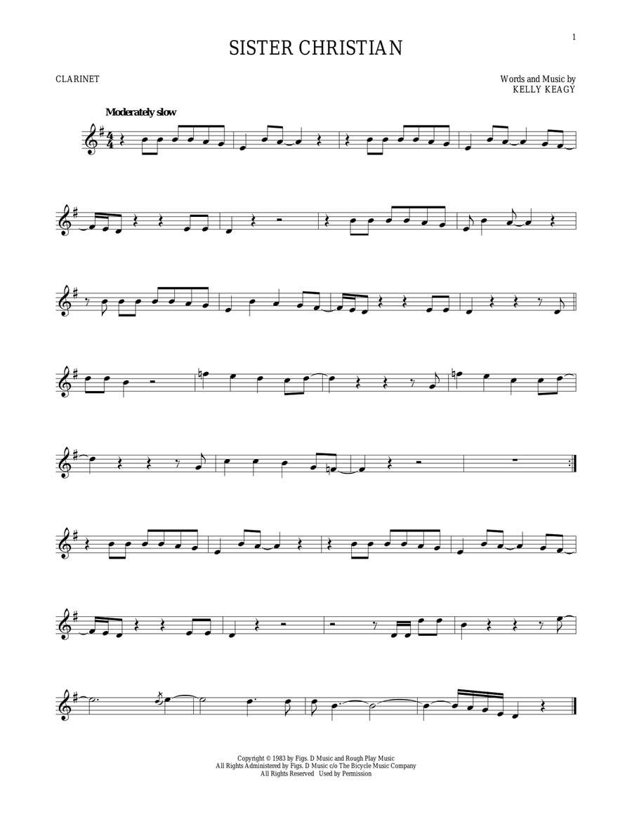 Sister Christian Sister Christian Clarinet Solo scores gallery preview page 1