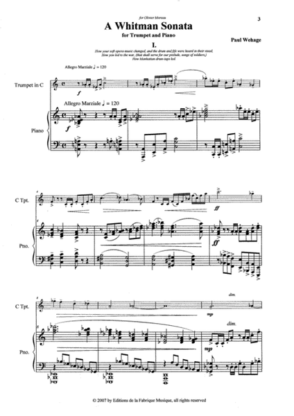 Paul Wehage: A Whitman Sonata for Bb or C trumpet and piano