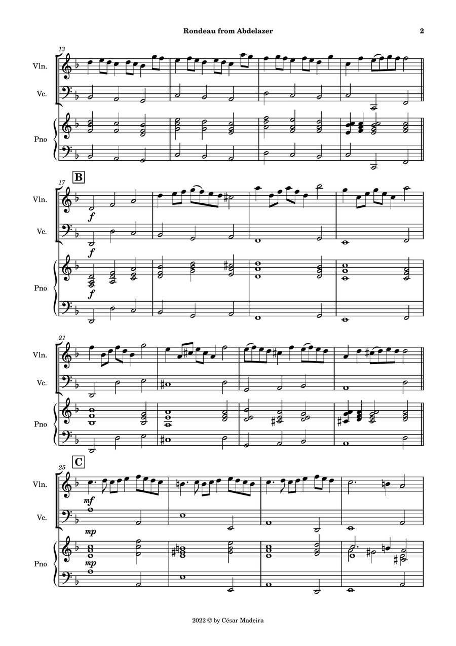 Rondeau from Abdelazer - Violin, Cello and Piano (Full Score and Parts) Piano Trio scores gallery preview page 3