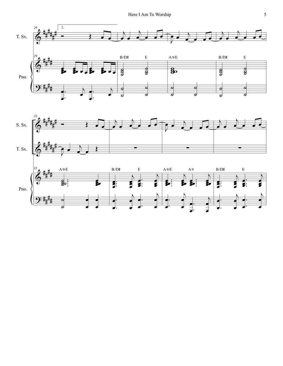 Here I Am To Worship Saxophone Quartet scores gallery preview page 5