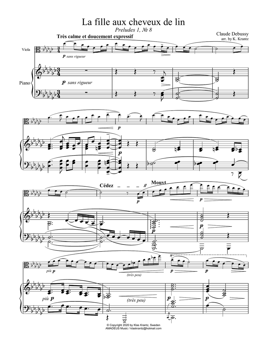 La fille aux cheveux de lin / The girl with the flaxen hair for viola and piano Piano scores gallery preview page 2