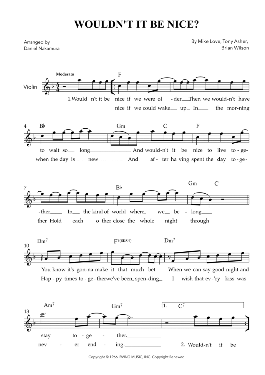 Wouldn't It Be Nice Violin Solo scores gallery preview page 1