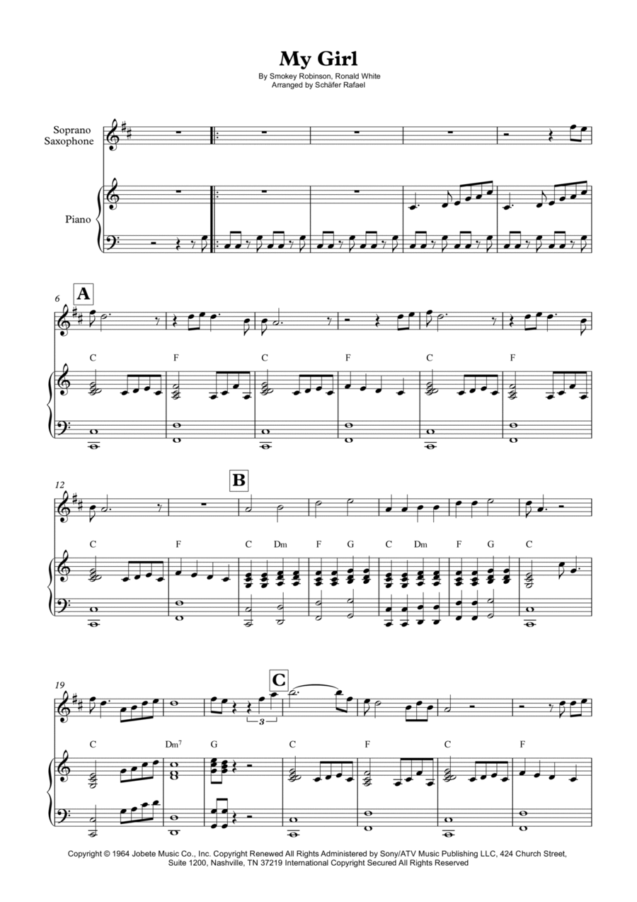 My Girl My Girl Soprano Saxophone scores gallery preview page 1