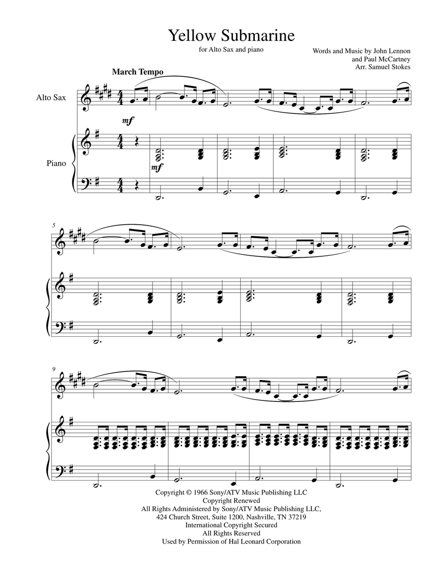 Yellow Submarine Alto Saxophone scores gallery preview page 1