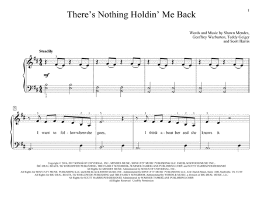 There's Nothing Holdin' Me Back Piano scores gallery preview page 1