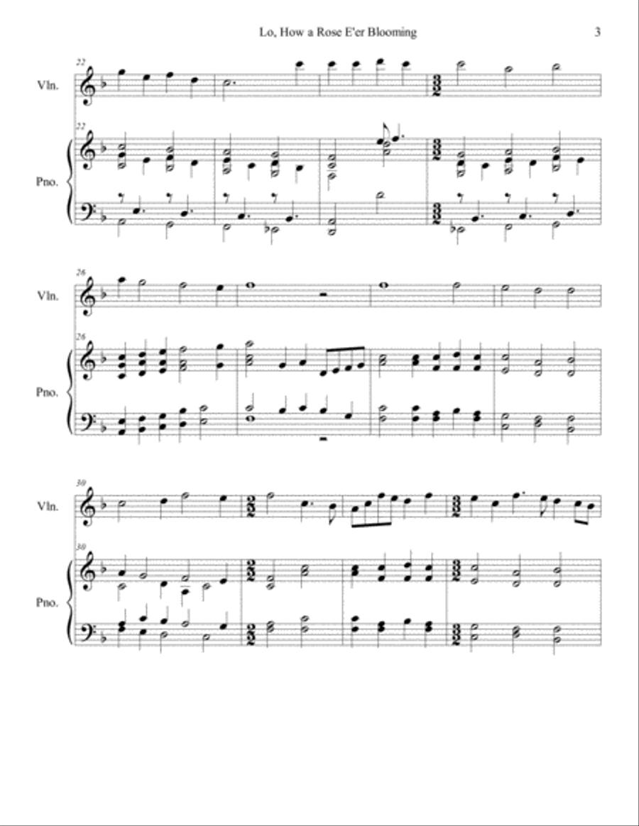 Lo, How a Rose E'er Blooming (violin/piano), arr. Brenda Portman Violin Solo scores gallery preview page 3