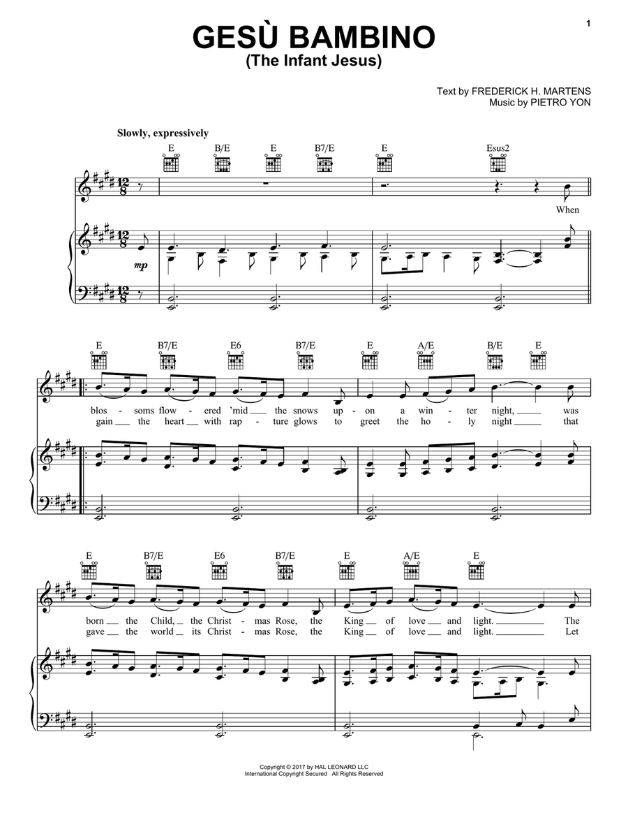 Gesu Bambino (The Infant Jesus) Piano, Vocal, Guitar scores gallery preview page 1