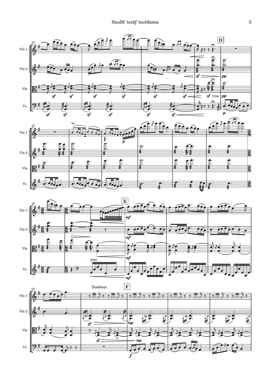 Saulīt' tecēj' tecēdama Saulīt' tecēj' tecēdama String Quartet scores gallery preview page 3