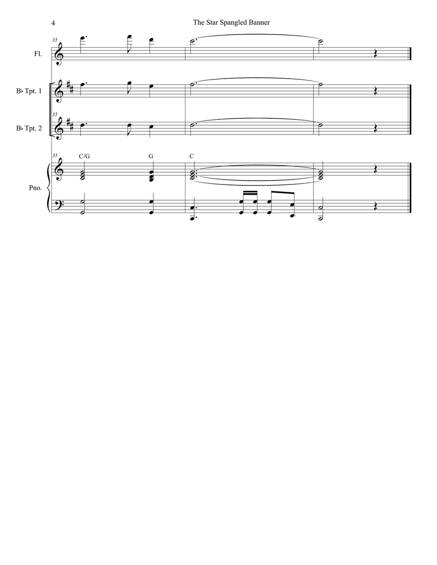 The Star Spangled Banner (Duet for Bb-Trumpet) Flute scores gallery preview page 5
