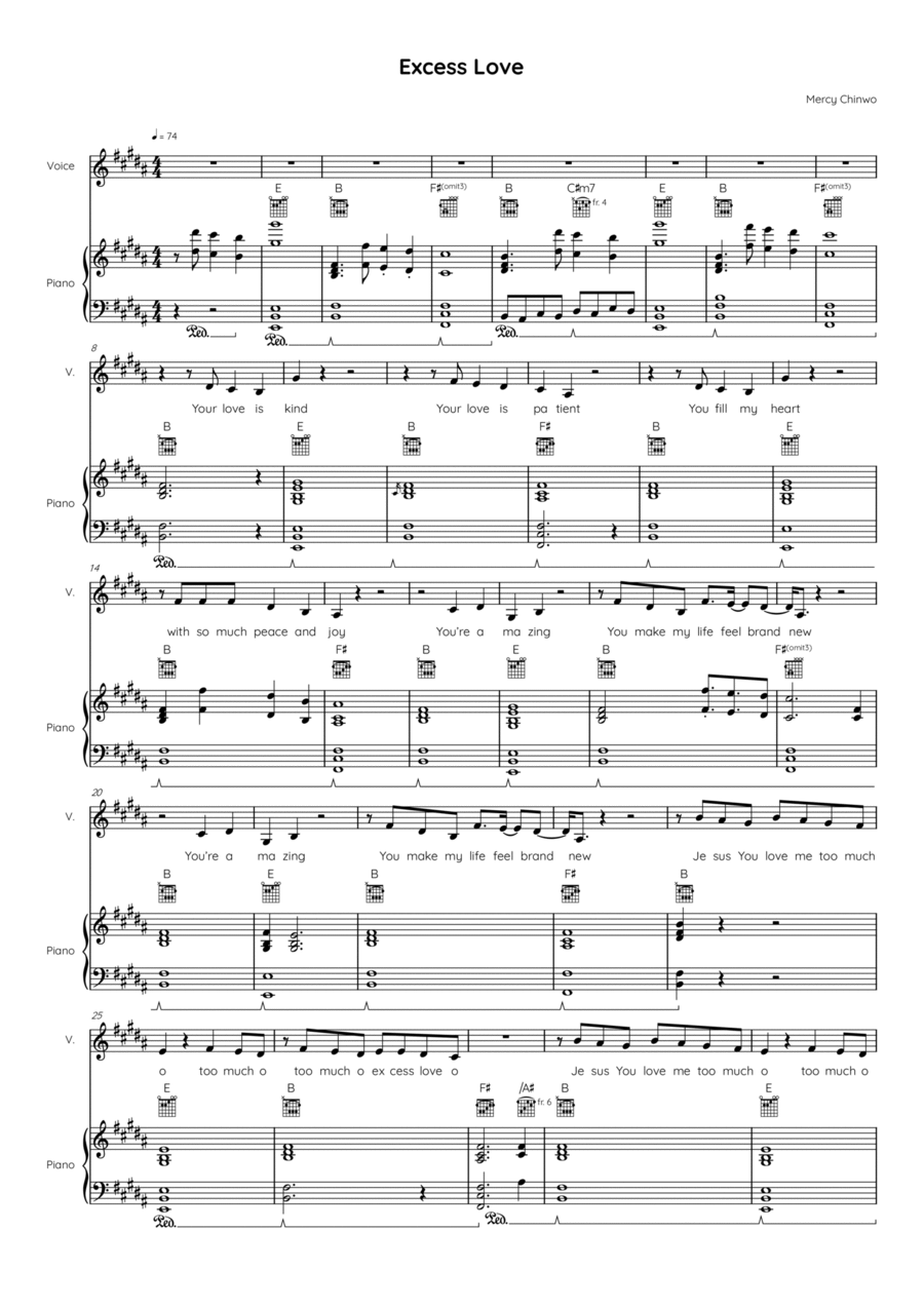 Excess Love Excess Love Piano, Vocal, Guitar scores gallery preview page 1